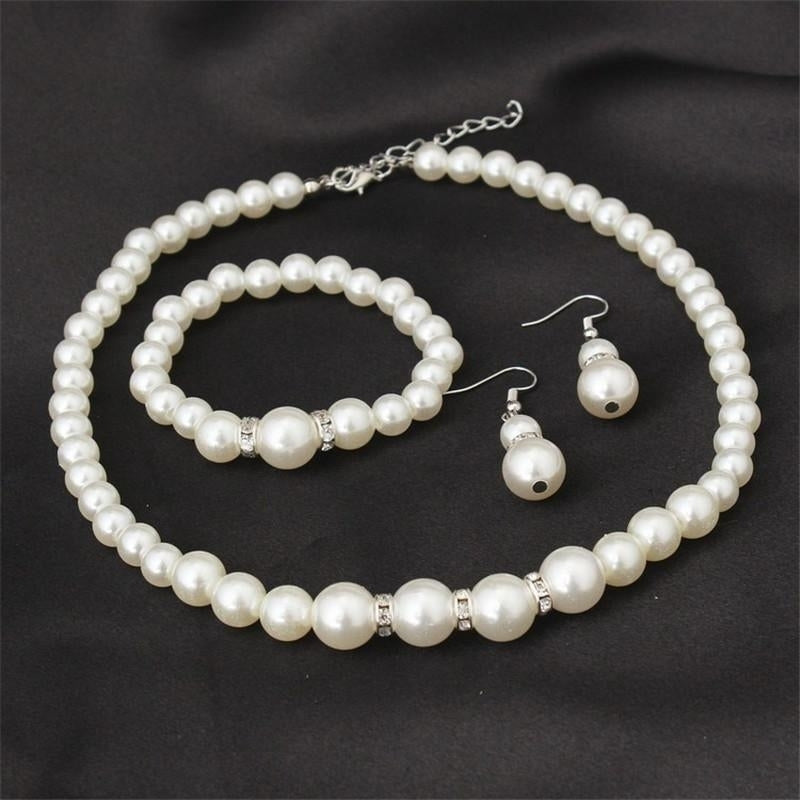 Freshwater Simulated Pearl Jewelry Set Necklace / Earrings / Bracelet Image 4