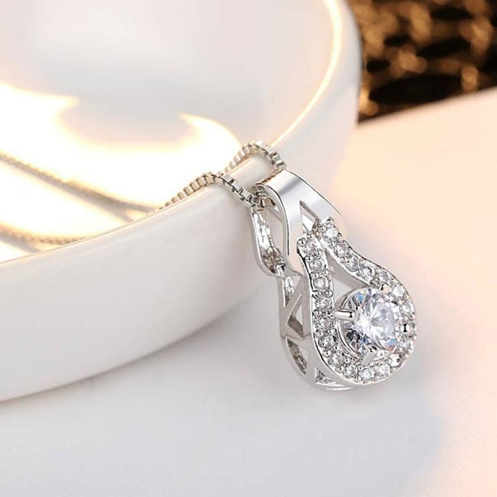 Arrivals White Gold Color Teardrop Cut Four Claws Zircon CZ Full Paved Clear Crystal Box Chain Pendant Necklace for Image 3