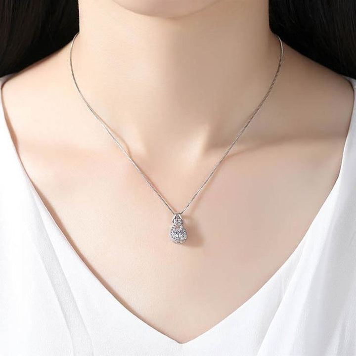 Arrivals White Gold Color Teardrop Cut Four Claws Zircon CZ Full Paved Clear Crystal Box Chain Pendant Necklace for Image 4
