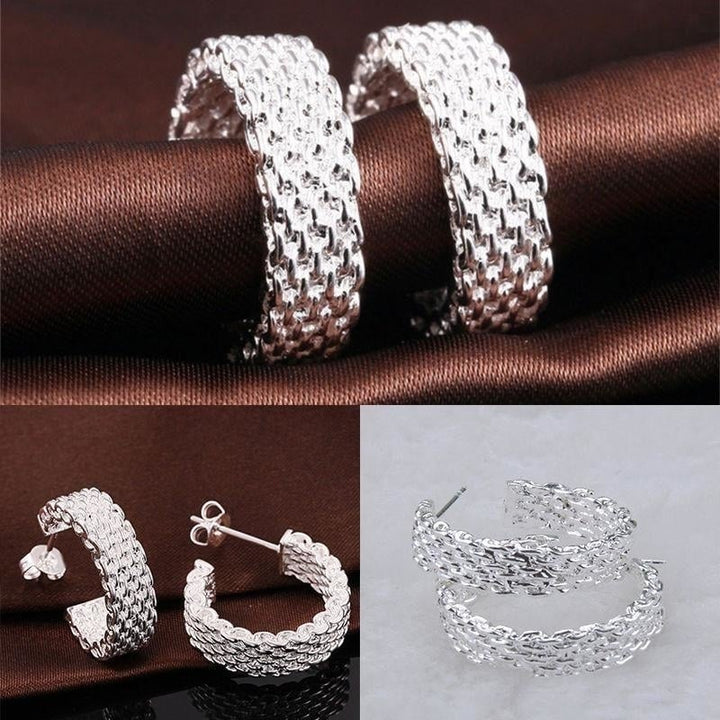 Women Fashion Jewelry 925 Sterling Silver Plated Small Stud Hoop Earrings Image 3