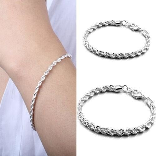 Women Fashion 925 Sterling Silver Plated Twisted Rope Chain Bracelet Image 2