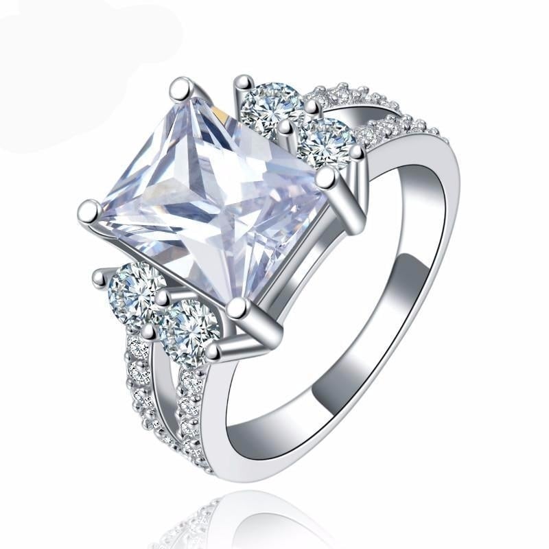 Princess Cut White Gold Plated CZ Crystal Wedding Engagement Ring Image 2