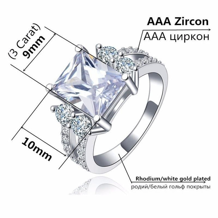 Princess Cut White Gold Plated CZ Crystal Wedding Engagement Ring Image 3