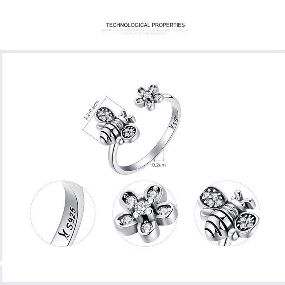 Bee And Flower Elegant Adjustable Ring Jewelry Image 2