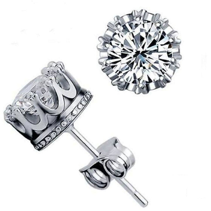 Royal Crown Sterling Silver Round-Cut 1.5 Cts AAA Cubic Zirconia Stud Earrings Image 2