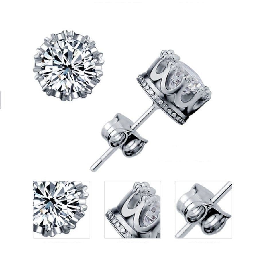 Royal Crown Sterling Silver Round-Cut 1.5 Cts AAA Cubic Zirconia Stud Earrings Image 4