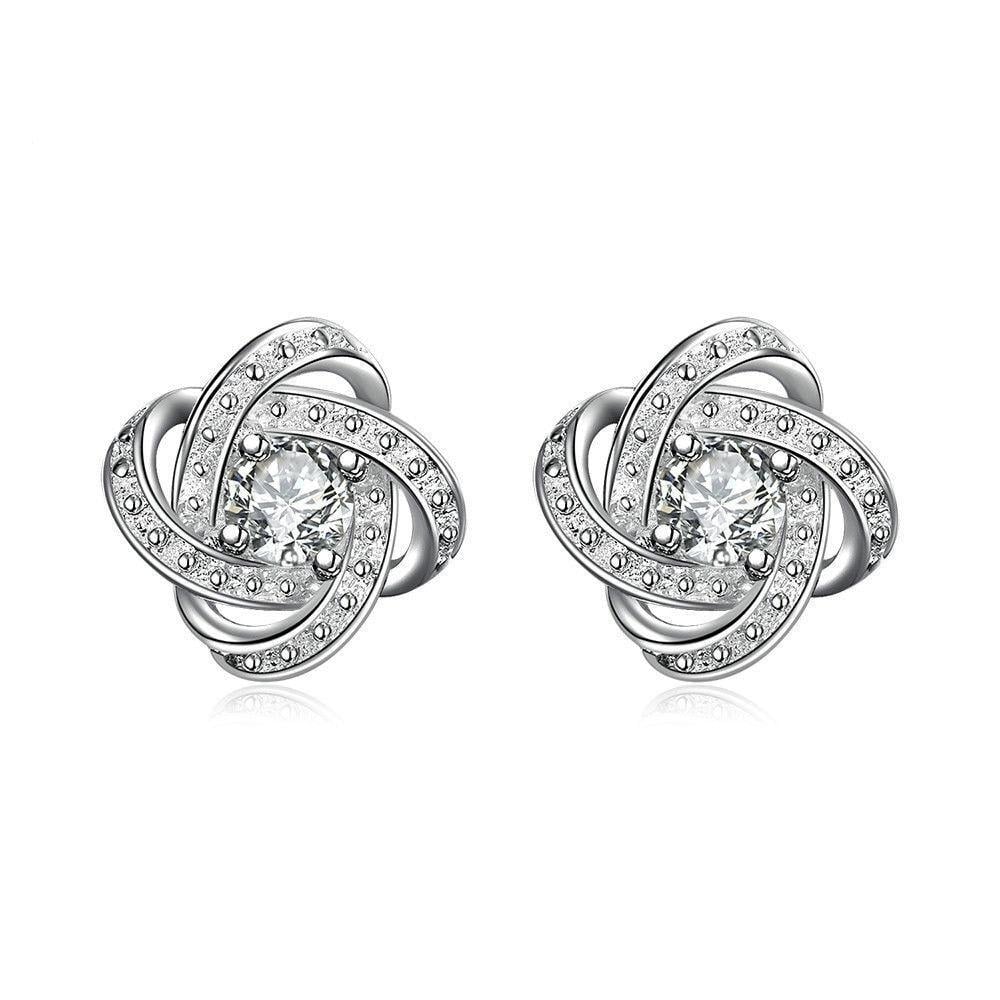 Silver Plated Inlay Crystal Stud Earrings Image 2