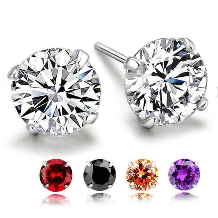 Solid Real 925 Sterling Silver Crystal CZ Stud Post Earrings Small Image 1