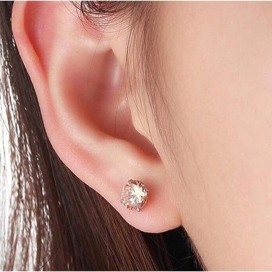 Solid Real 925 Sterling Silver Crystal CZ Stud Post Earrings Small Image 3