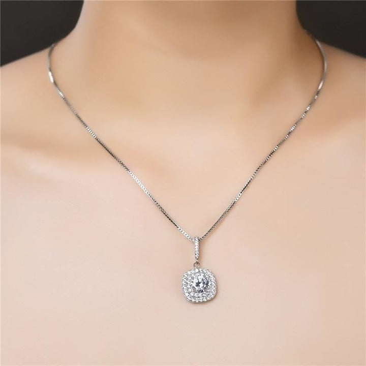 Sterling Silver Double Halo Pendant Necklace Image 3