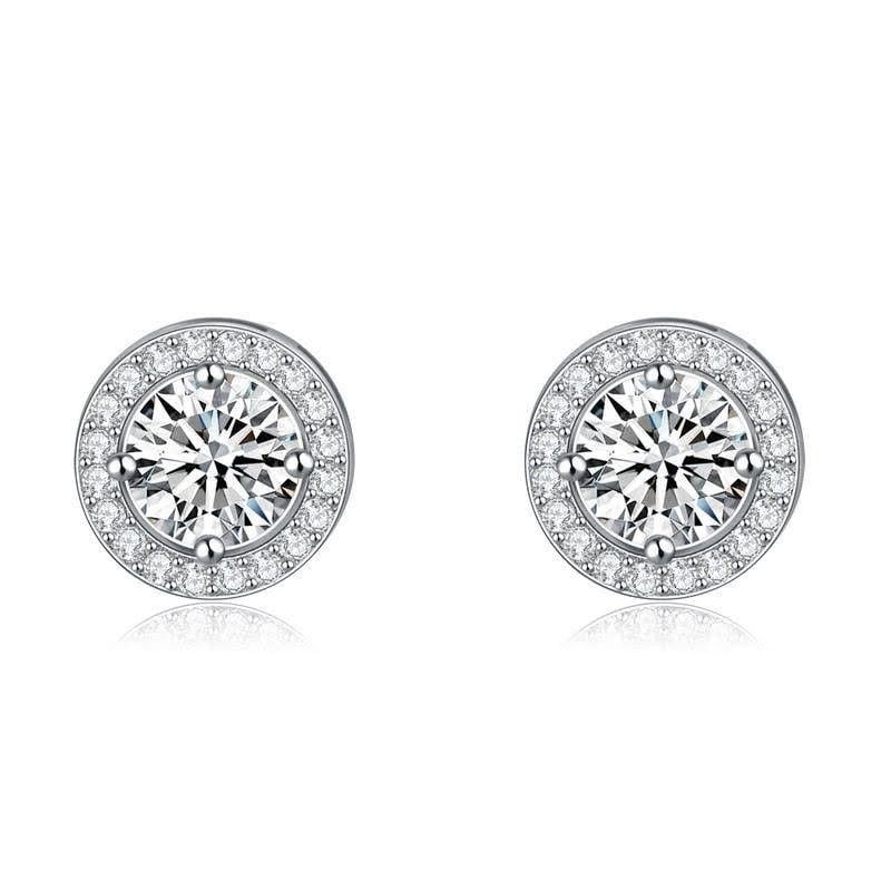 Sterling Silver Platinum Plated CZ Round Halo Stud Earrings Image 3