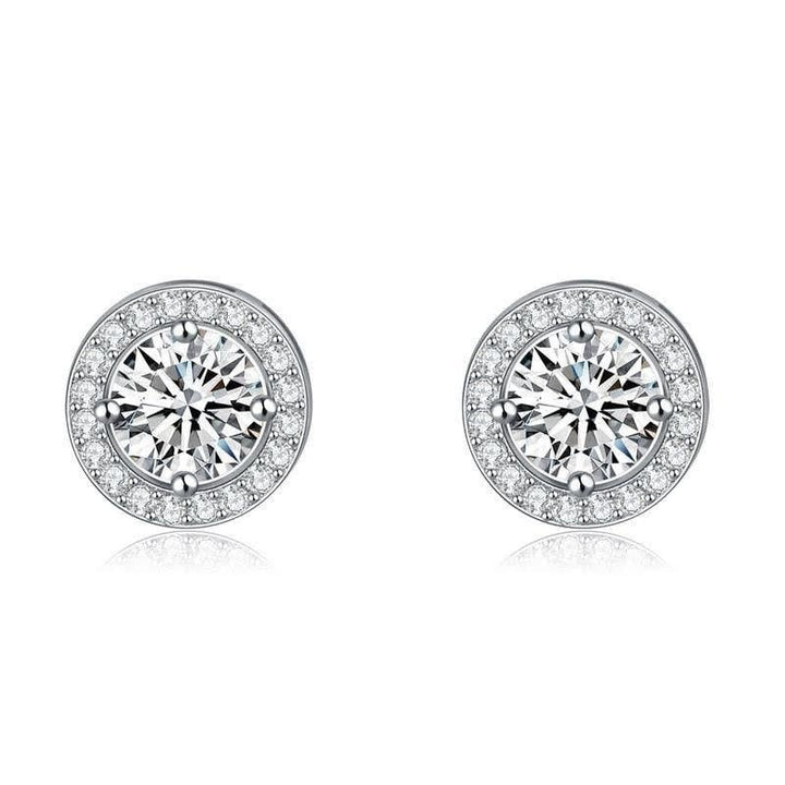 Sterling Silver Platinum Plated CZ Round Halo Stud Earrings Image 3