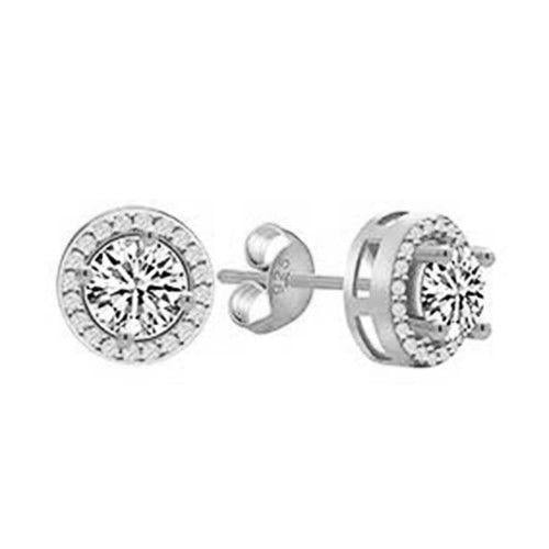 Sterling Silver Platinum Plated CZ Round Halo Stud Earrings Image 4