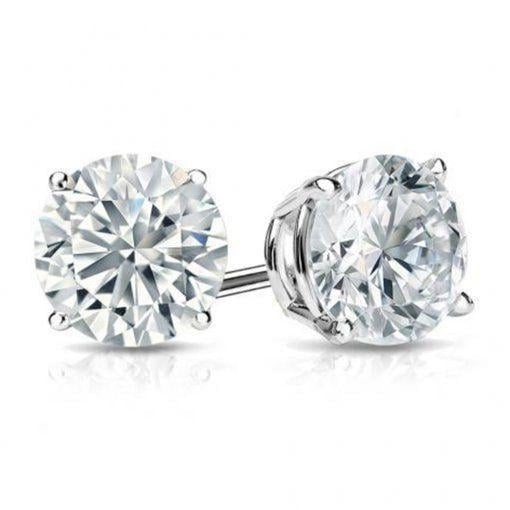 Stud Earrings Round Cubic Zirconia Pushback Post 925 Sterling Silver CZ  6mm Image 1