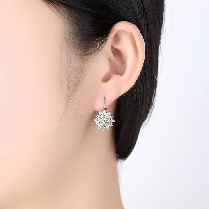White Gold Plated Crystal Flower Hoop Earrings Image 3