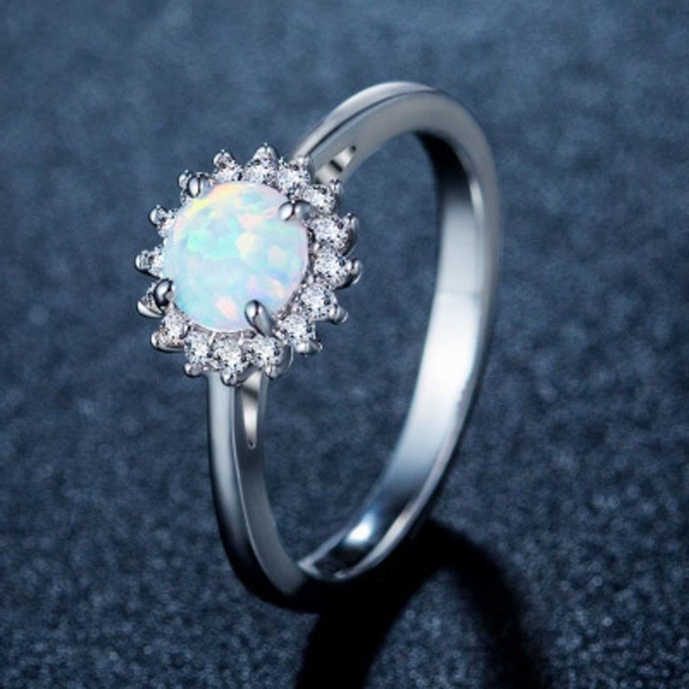 White Opal CZ Women Claw Inay Fashion Jewelry Opal Ring Size 5 6 7 8 9 10 Image 2