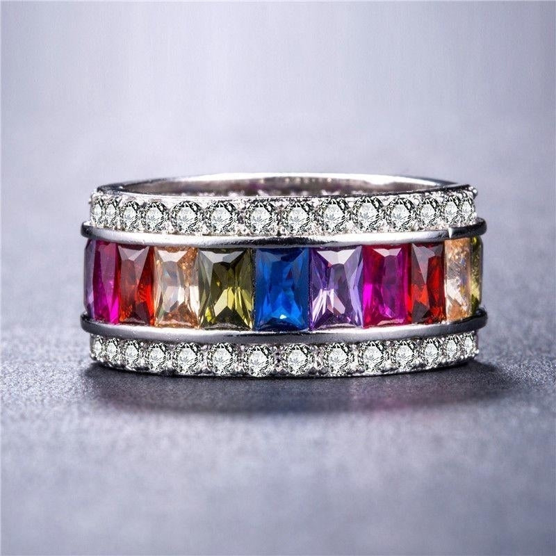 Women 925 Silver Princess Cut Multicolor Topaz Gorgeous Wedding Ring Image 3