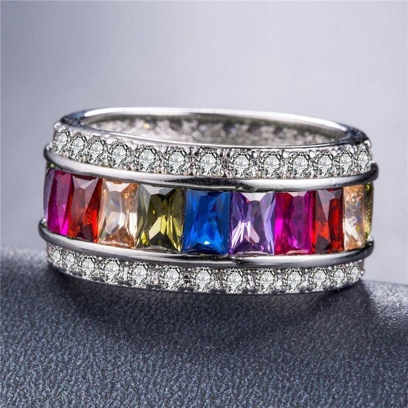 Women 925 Silver Princess Cut Multicolor Topaz Gorgeous Wedding Ring Image 4