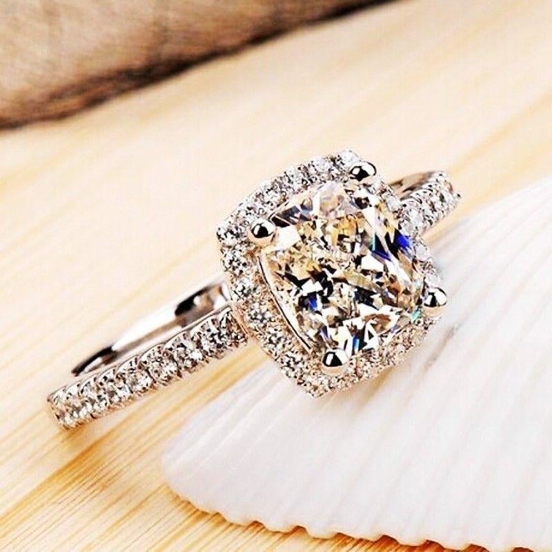 Women Diamonique Platinum plated Filled Wedding Luxury Engagement Ring Image 2