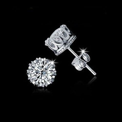 Women Earring 925 Sterling Silver Royal Ear Stud Earrings Jewelry Crystal Image 2