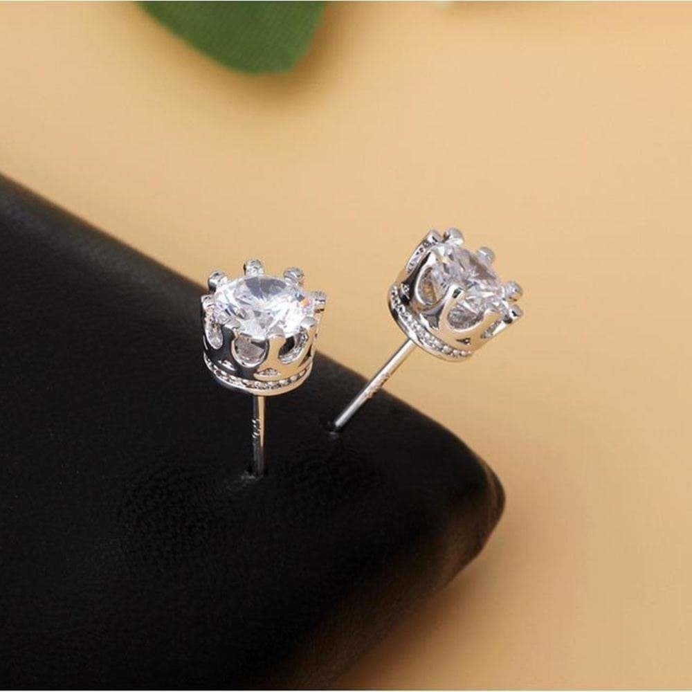 Women Earring 925 Sterling Silver Royal Ear Stud Earrings Jewelry Crystal Image 3