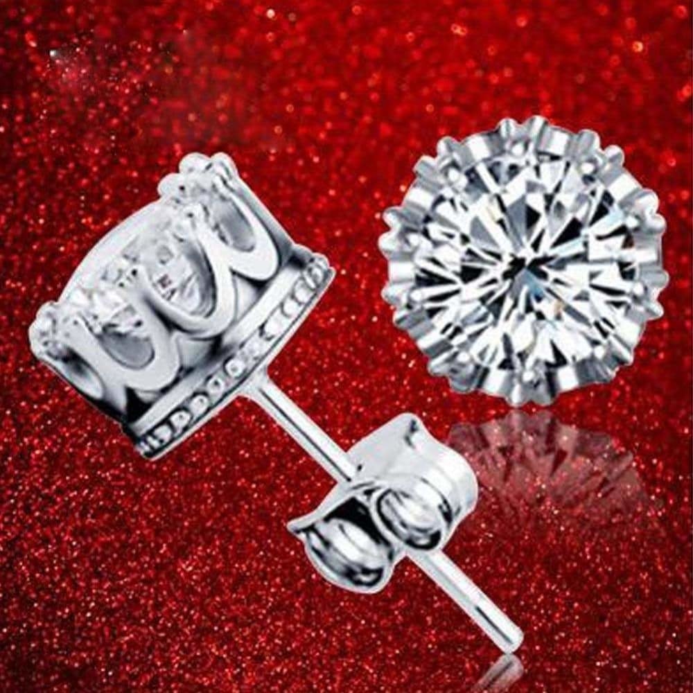 Women Earring 925 Sterling Silver Royal Ear Stud Earrings Jewelry Crystal Image 1