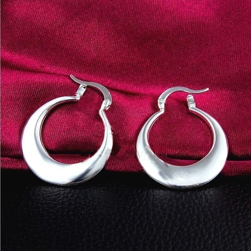 Women Fashion Jewelry 925 Sterling Silver Crescent Moon Small Thin Hoop Earring Image 1