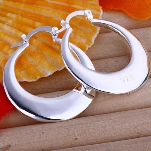 Women Fashion Jewelry 925 Sterling Silver Crescent Moon Small Thin Hoop Earring Image 2