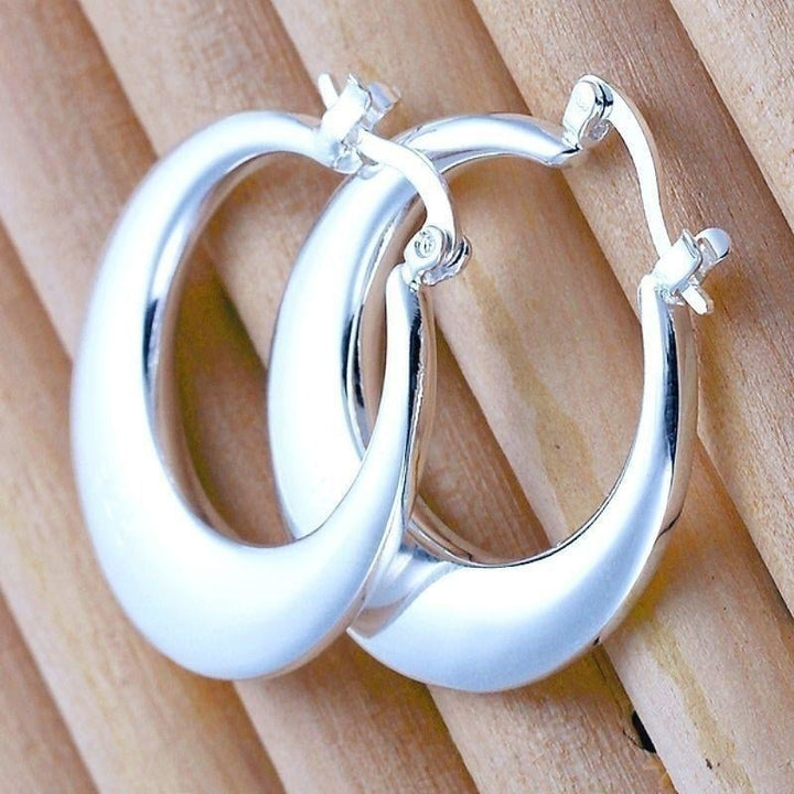 Women Fashion Jewelry 925 Sterling Silver Crescent Moon Small Thin Hoop Earring Image 3