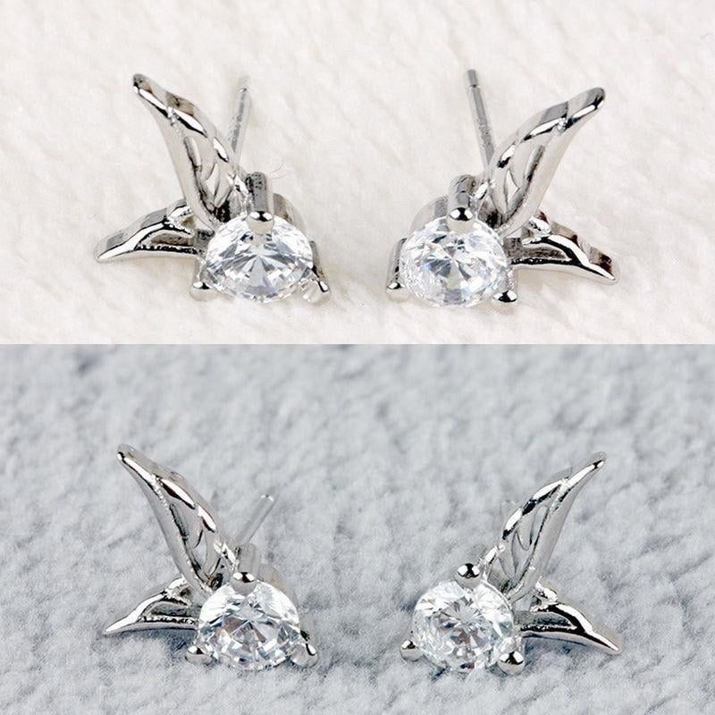 Women Sterling Silver Angel Wings Crystal Fashion Stud Earrings Jewelry Image 3