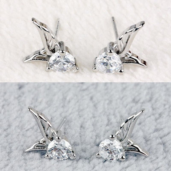 Women Sterling Silver Angel Wings Crystal Fashion Stud Earrings Jewelry Image 3