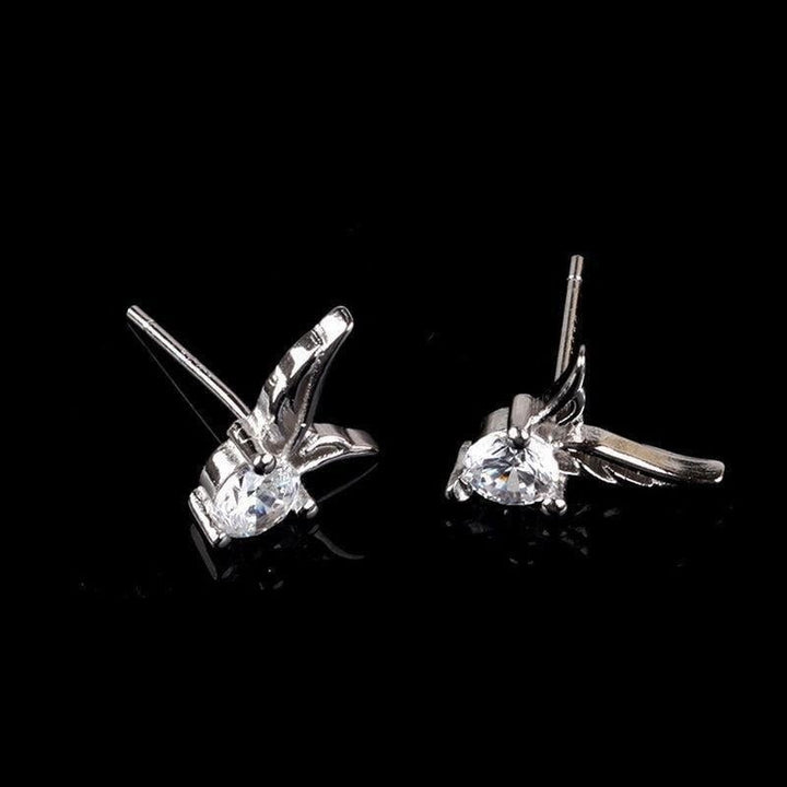 Women Sterling Silver Angel Wings Crystal Fashion Stud Earrings Jewelry Image 4