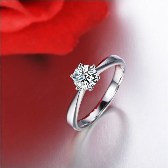 Womens 1 Carat CZ Ring band created Brilliant Cut Single 1ct White Gold Plated Image 1