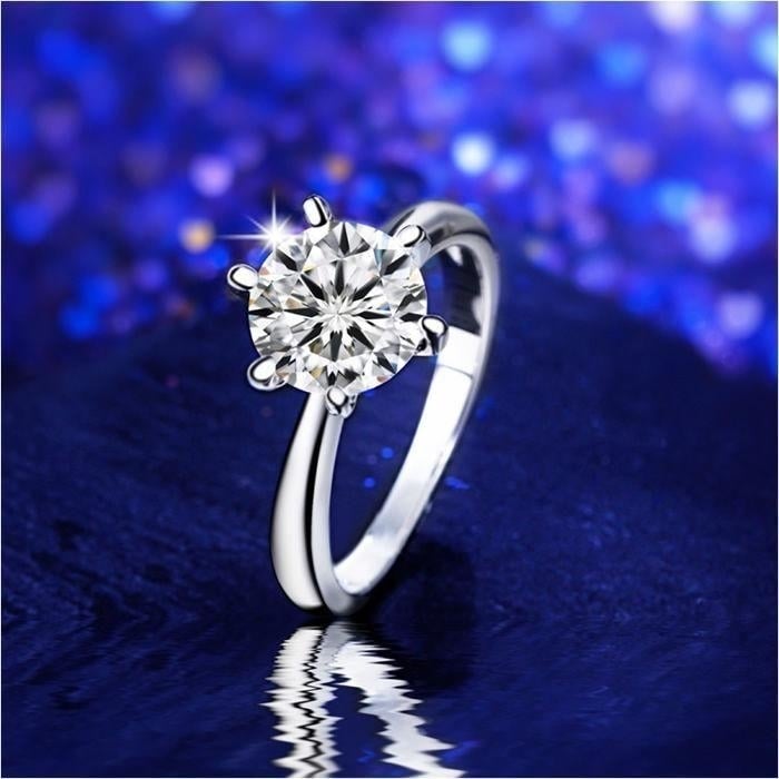 Womens 1 Carat CZ Ring band created Brilliant Cut Single 1ct White Gold Plated Image 2