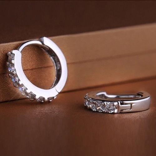 Charming Jewelry White Topaz Gemstones Crystal Silver Plated Hoop Earrings Image 3