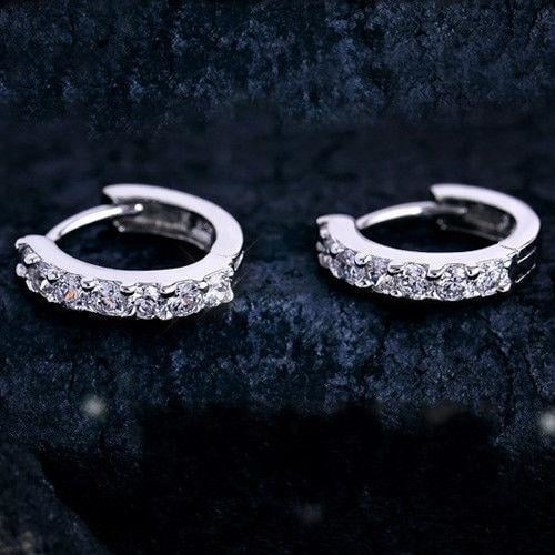 Charming Jewelry White Topaz Gemstones Crystal Silver Plated Hoop Earrings Image 4