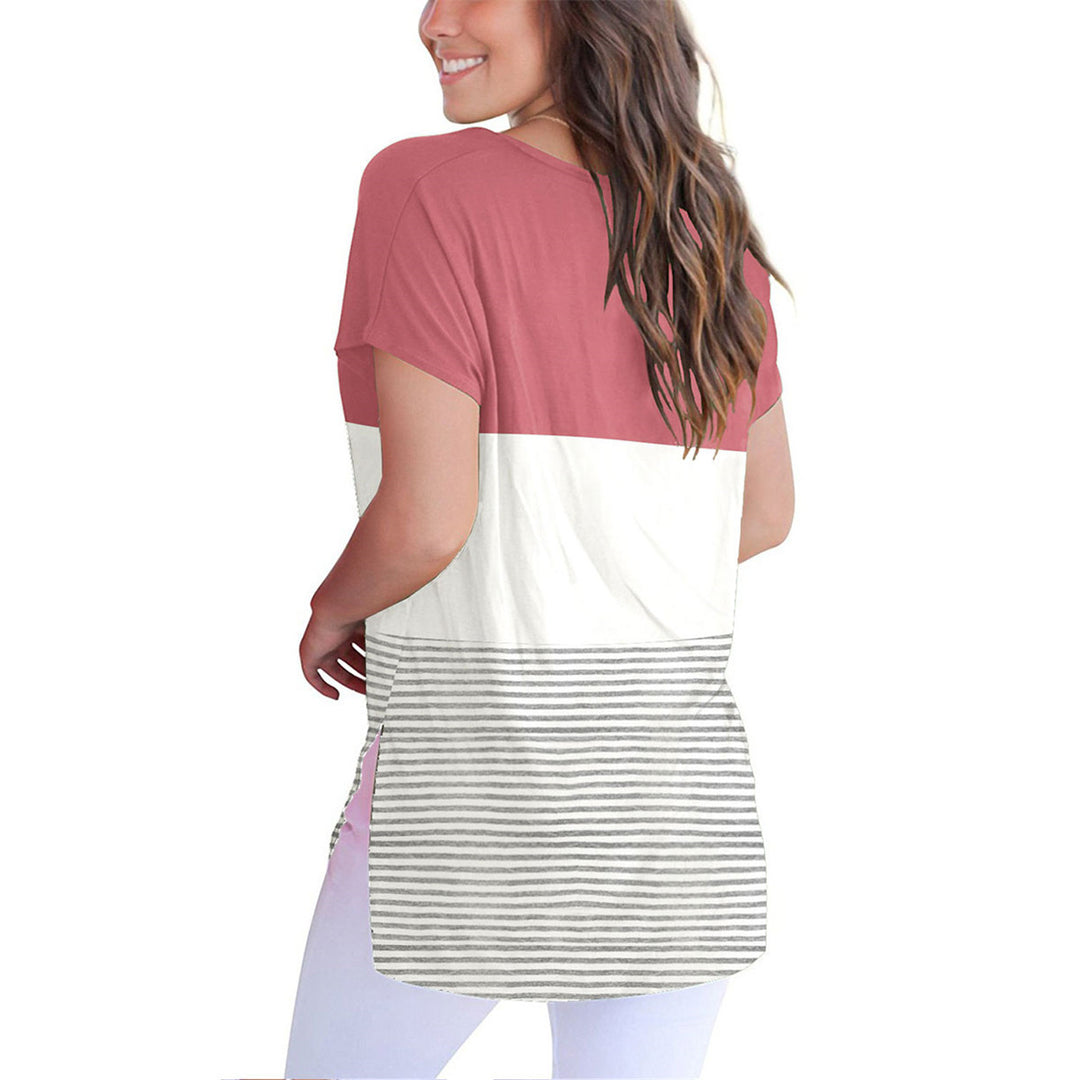 Color Block Stripe Short Sleeve Tee Shirt Top Image 4