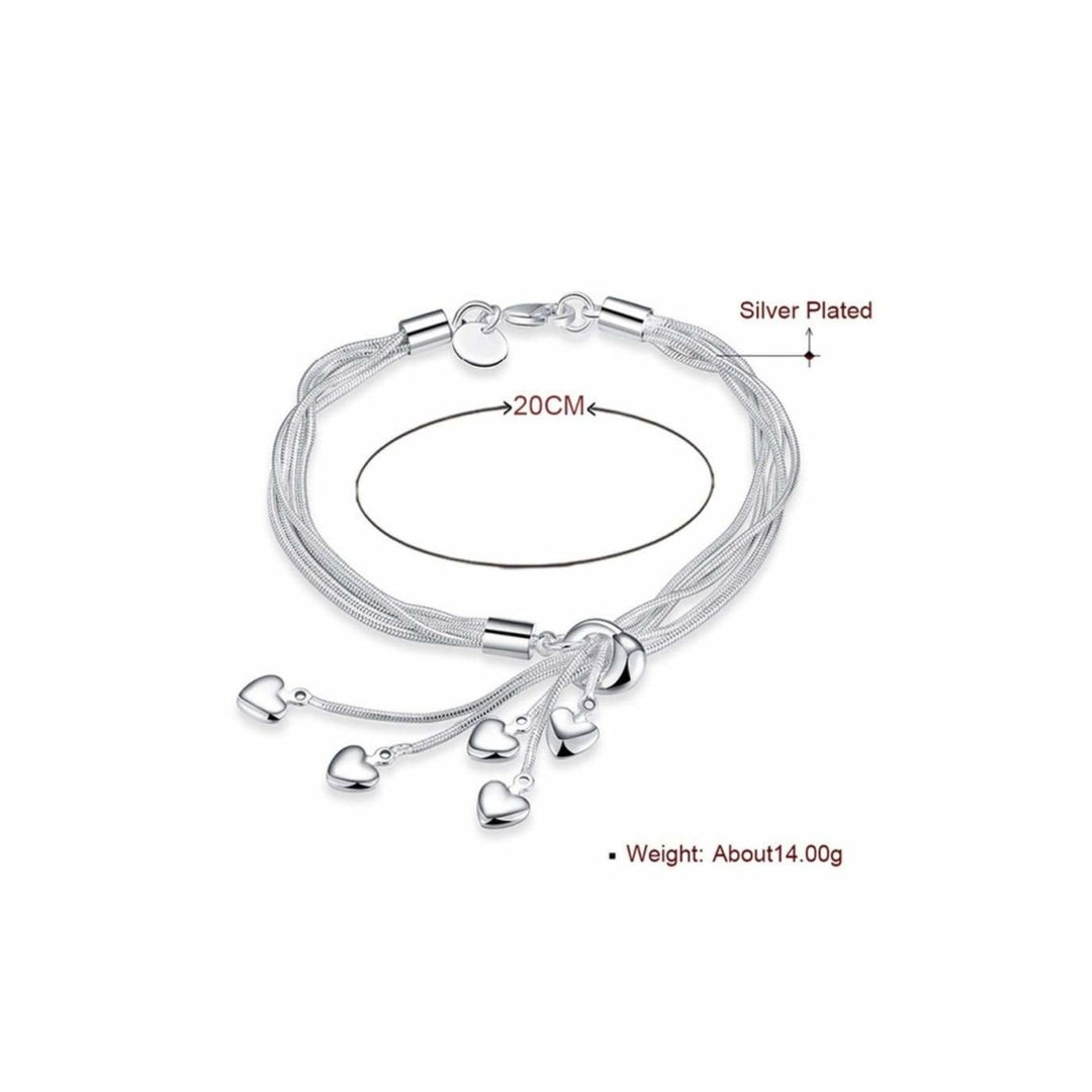 925 Silver Tassel Heart Chain Elegant Bracelet Bangle Women Jewelry Image 3