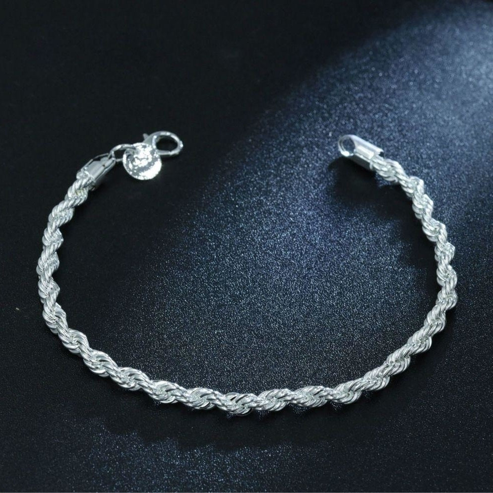 925 Silver Twisted Rope Chain Elegant Bracelet Bangle Unisex Women Jewelry Image 1