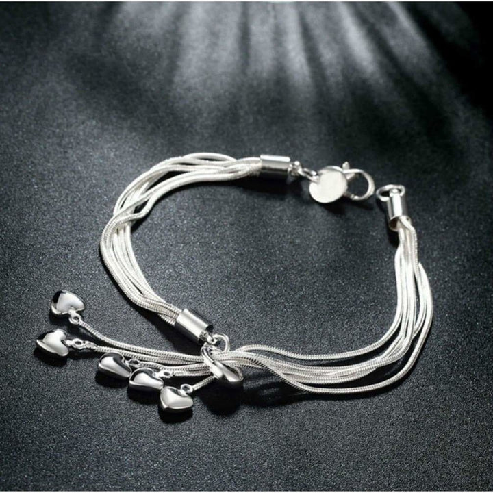 925 Silver Tassel Heart Chain Elegant Bracelet Bangle Women Jewelry Image 4