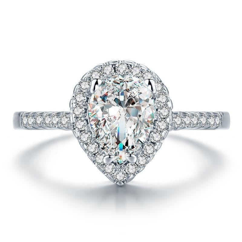 Pear Shaped White Gold Plated Crystal Ring Image 1