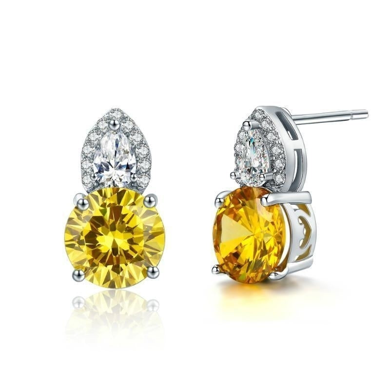 Round Yellow Crystal White Gold Plated  Stud Earrings Image 3