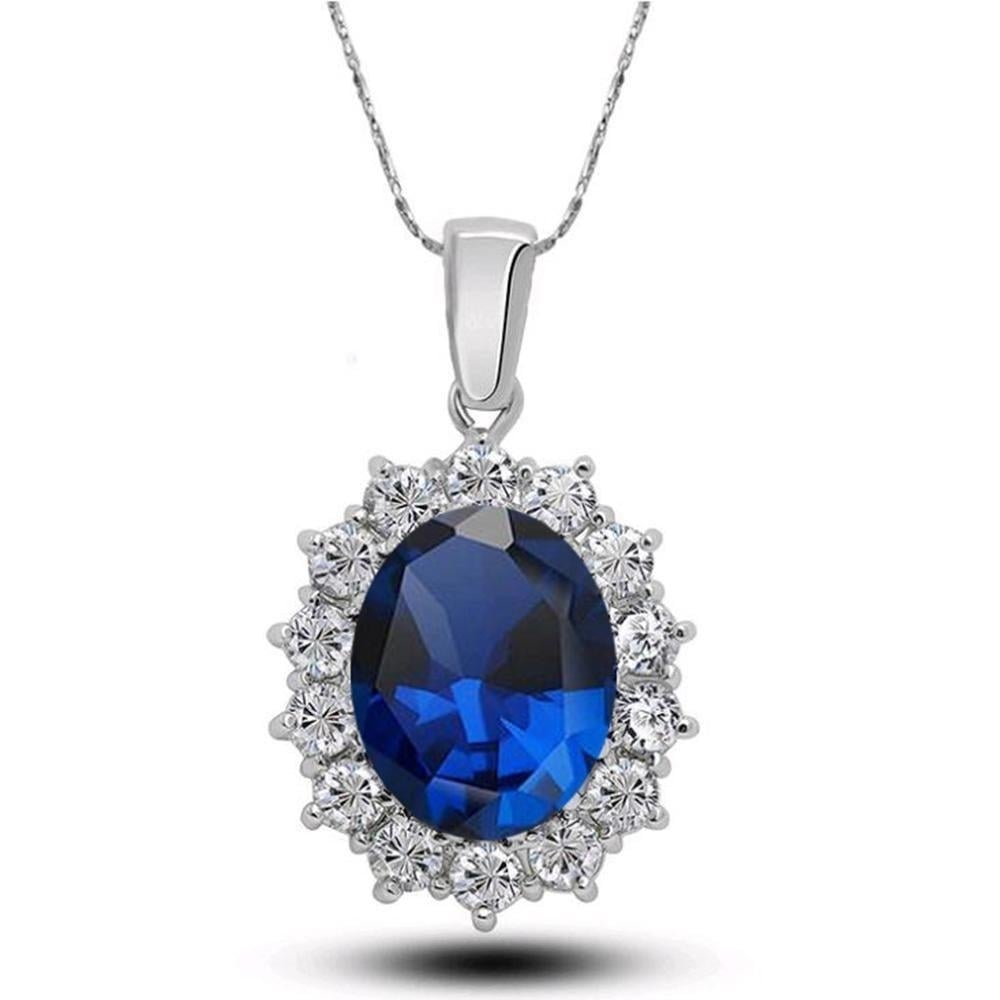 Silver Blue Crystal Jewelry CZ Necklace and Earrings Set Image 3