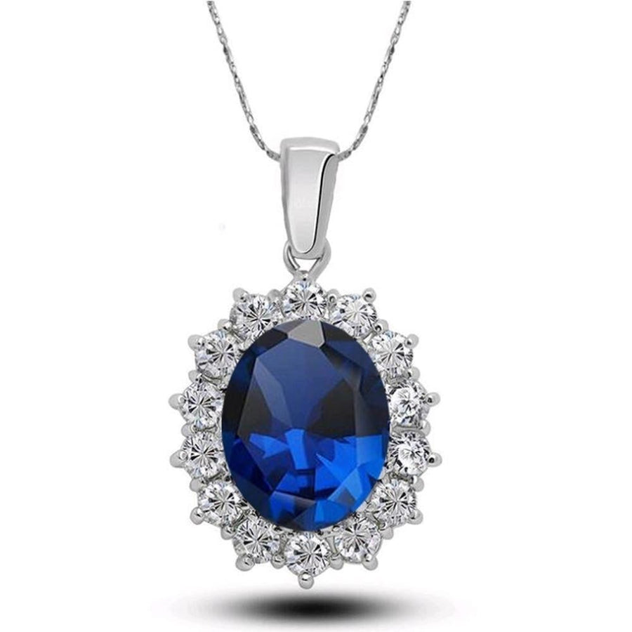 Silver Blue Crystal Jewelry CZ Necklace and Earrings Set Image 1