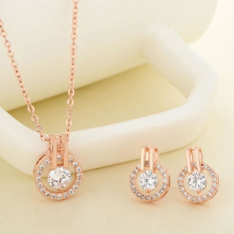 Silver Rose Gold Round Pave Crystal Jewelry Set Image 3