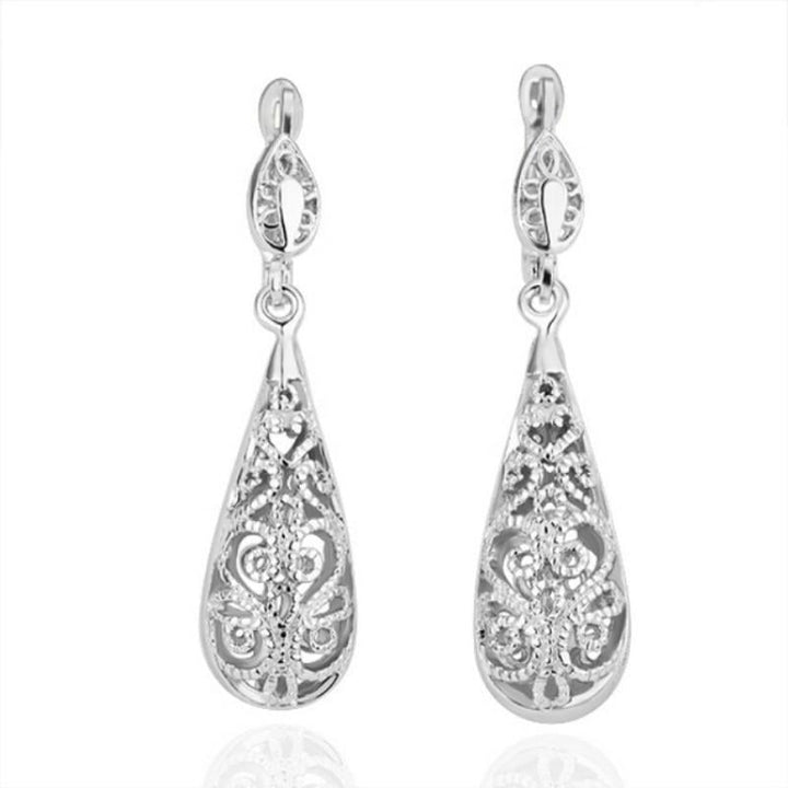 Vintage Gold Color Hollow Filigree Teardrop Drop Dangle Bridal Earrings Fashion Wedding Jewelry Image 1