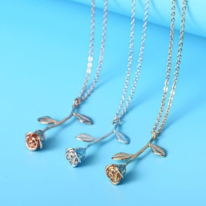 Women Delicate Rose Flower Pendant Chain Necklace Jewelry Image 4