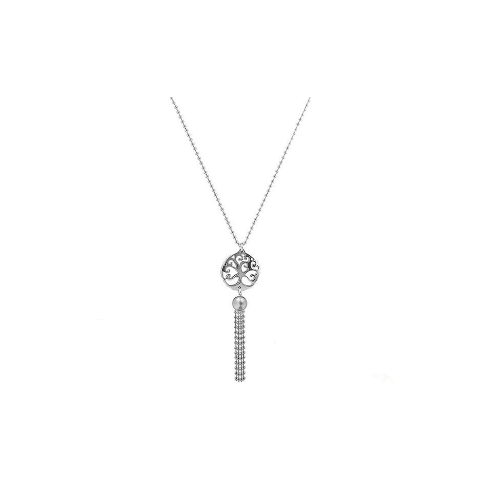 Italian Sterling Silver Tree Of Life Tassel Drop Necklace Image 1