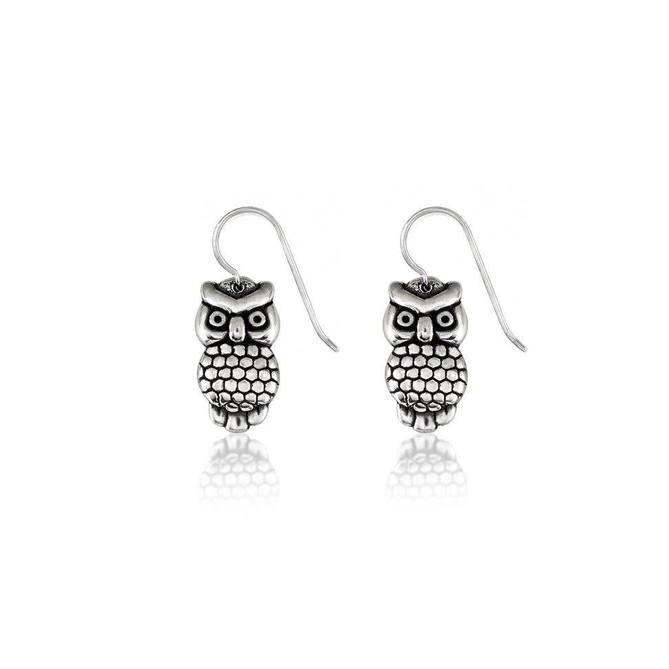 Italian Sterling Silver Owl Drop Earrings Image 1