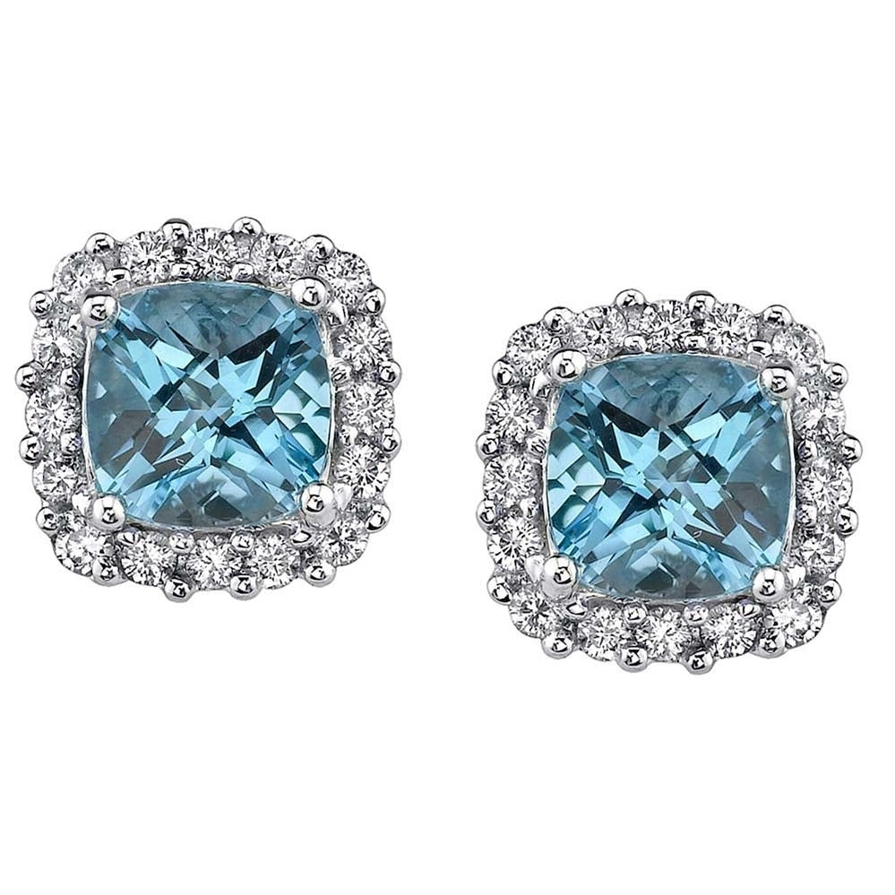 3.50 CTTW Blue Topaz Cushion Cut Halo Studs Image 1